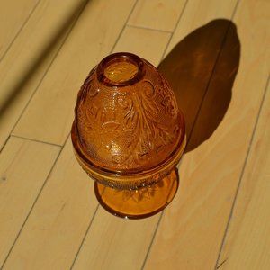 Indiana Glass Tiara Exclusives Fairy Lamp, Amber Sandwich Pattern | Boho retro